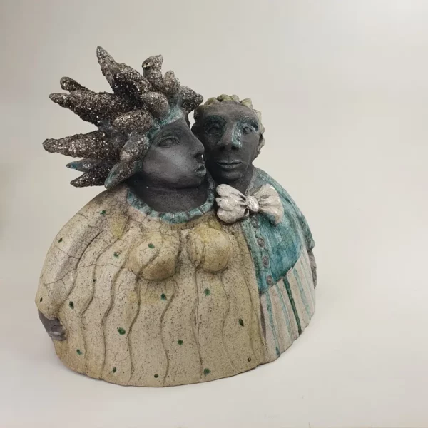 Sculpture Couple à Venise en Raku