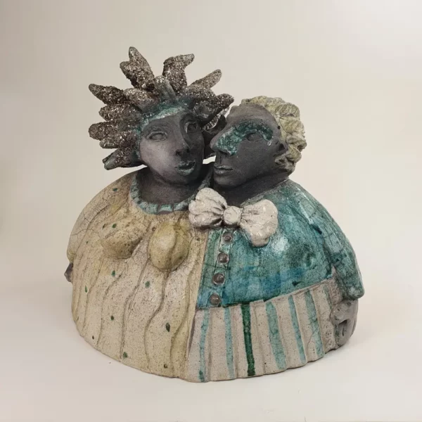 Sculpture Couple à Venise en Raku